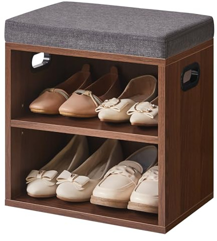 YMYNY Banco Zapatero con Asiento, 42 x 39 x 28 cm Nogal Claro HBD028LW