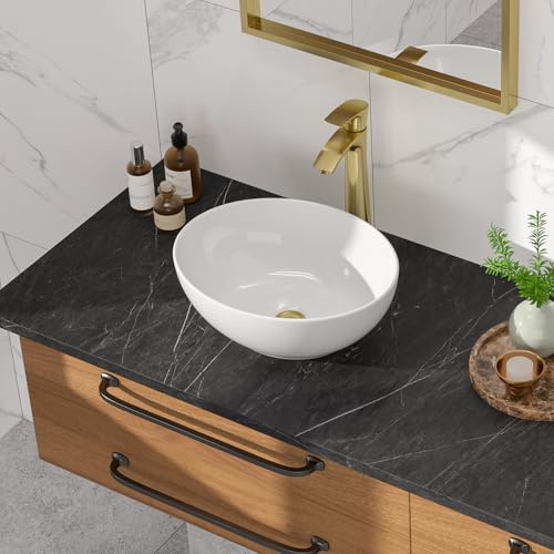 Oumuch Vessel Sink, 16W x 13D inch Oval Bathroom Sink Above Counter White Ceramic Porcelain Vanity Bowl Countertop Art Basin
