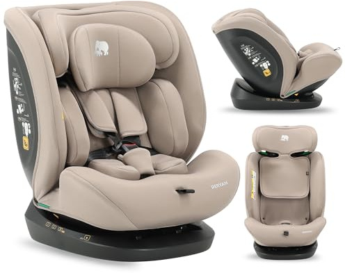 Deryan Clyde i-Size Kindersitz 40–150 cm, Gruppe 0+/1/2/3 (0 bis 12 Jahre), Autokindersitz mit Gurtbefestigung, Seitenaufprallschutz, Verstellbare Kopfstütze, Abnehmbarer Bezug - Trüffelsand
