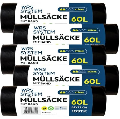 WRS - Müllbeutel 60L - Reißfeste Mülltüten aus LDPE - 10 Stück Müllsäcke für Mülleimer und Kosmetikeimer (5)