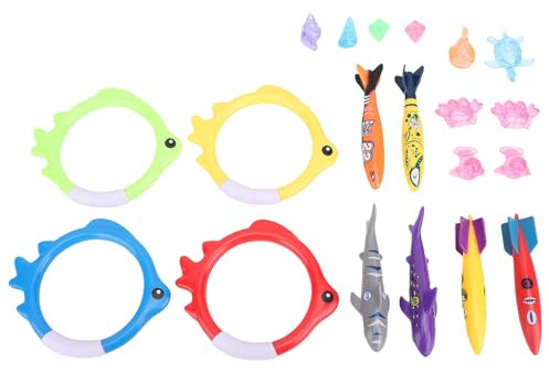Topiky Juego de Juguetes de Buceo para Piscina para Niños, 20 Piezas, Juegos Subacuáticos de Búsqueda del Tesoro, Juguetes de Natación de Verano para Niños y Niñas con Anillos de Torpedo, Bolsa de