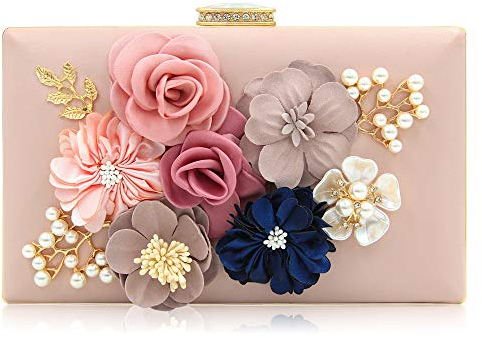 Milisente Women Clutches Bag Flower Satin Evening Bags Wedding Handbag (Light Pink)