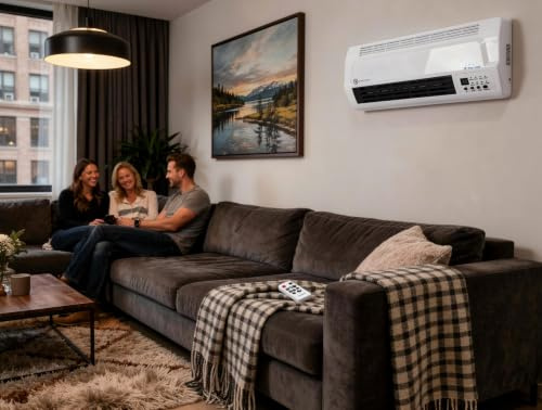 PURLIINE | Calefactor Cerámico Split de Pared 2000W, Mando a Distancia, Termostato Regulable y Diseño Moderno en Blanco