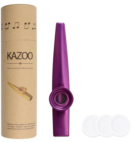 WANDIC Kazoo, Kazoo en alliage d'aluminium violet et diaphragme de flûte à 3 membranes, bouche Kazoos avec boîte-cadeau Vintage