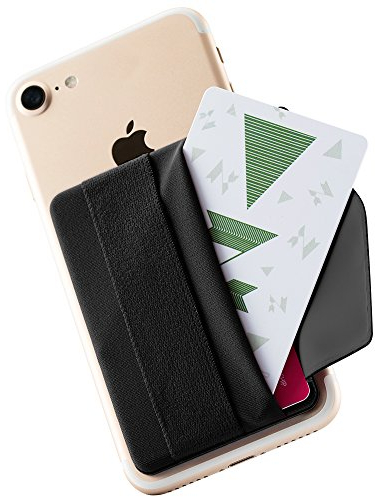 Sinjimoru Phone Grip Card Holder with Flap, Credit Card Holder for iPhone and Android, Stick-On Wallet, Phone Holder, Finger Strap for Smartphones. Sinji Pouch B-Flap, [Black]