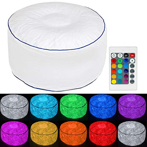 Tronje LED Sgabello gonfiabile Ø60cm Sedia 120kg Cambio colore Puff per esterni Telecomando Bianco