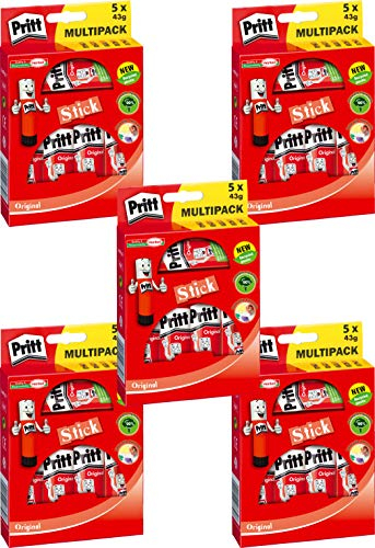 Pritt Klebestift 5 x 43 g, transparent, Klebstoff ohne Lösungsmittel (5,)