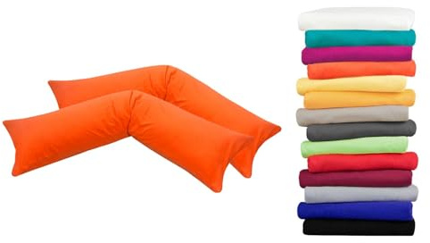 Moon Luxury Linon 2er Pack Kissenbezug für Seitenschläferkissen 40x145 orange, Kissenhülle 100% Baumwolle