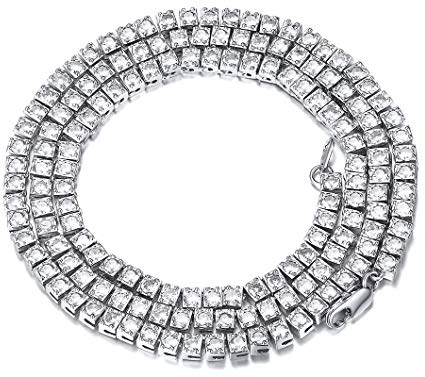 Richsteel Bling Tennis Chain 4mm Breit 71cm lang Platin Halskette mit 136 Zirkonia Bling Schmuck für Frauen Schmuck