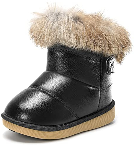 KVbabby Bambine e Ragazze Carino Stivali da Neve Morbide Fodera calda Stivali Scarpe di Cotone Piatto Pelliccia Stivali,nero-1,24 EU = produttore 25