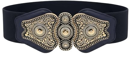 BlackButterfly Taillengürtel Damen Antikschnalle | 6,5 cm Breit, Goldoptik, Verzierte Steckschließe, Kunstlederpads, Rundum Dehnbar, Größen S-XXL, Boho