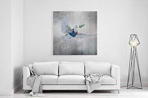 Ritter Mediendesign Leinwand Banksy Friedenstaube Wandbild Streetart Kunstdruck Stencil Grafitti Grafik Canvas Deko (100 x 100 cm)