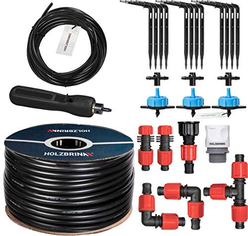 HOLZBRINK Start Set Gewächshaus Bewässerung Bewässerungssystem inkl. 20 m LDPE Verlegerohr 16 mm, 3x Tropfer 8l/h, HTB-10-B-20