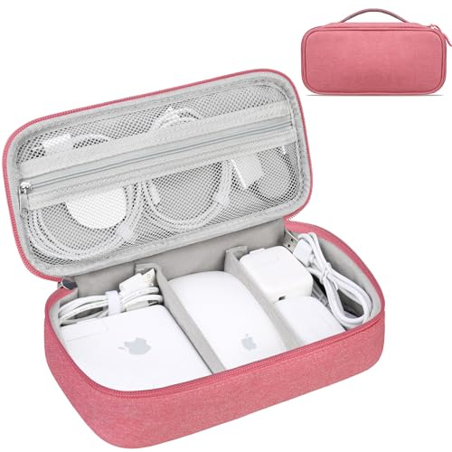 Lacdo Elektronische Kabeltasche Storage Organizer Hülle Tragetasche Organizer Bag für USB-Flash-Laufwerke, SD-Karte, Apple Pencil 1/2, Kopfhörer, USB-Kabel, MacBook-Netzteil, Zubehörtasche, Rosa