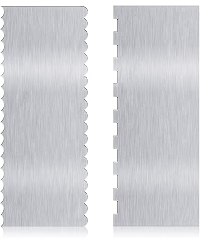 Cake 2 Pcs Metal Scraper, Double Sided Cake Smoother, Stainless Steel Edge Scraper, Buttercream Smoother for Baking Measuring Mousse Cream Accessories