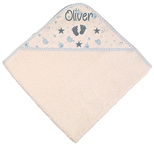 Alwaystrusted Personalised Gift Blue Elephant Baby Hooded Towel Grey Feet Boy AT-SB56-01-CG