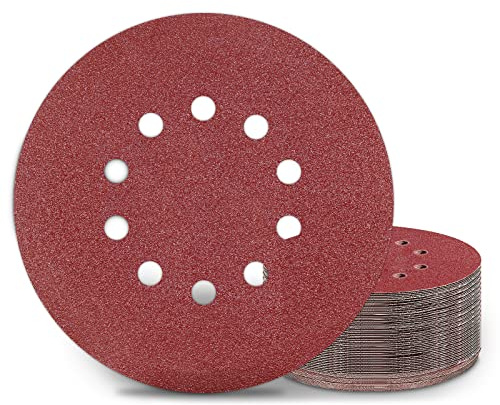 KONGMING 25 Stück Schleifpapier 225mm Klett 60 Körnung 10 Loch | Aluminiumoxid Schleifscheiben 225mm für Trockenbauschleifer Schleifgiraffe Holz Metall Trockenbau Polieren Entrosten