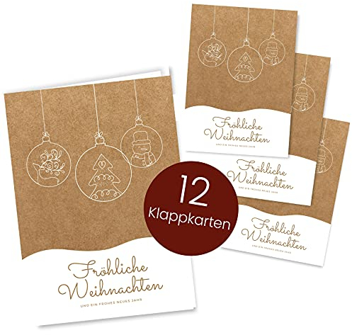 Weihnachtskarten Set (12 Stück) - A6 Klappkarten für Weihnachten - Christmas Postkarte für deine Weihnachtsgrüße - Coole Weihnachtspostkarten mit und ohne Sprüche - Frohe Weihnachten Klappkarte