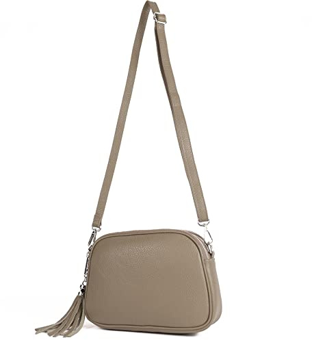 modamoda de - T238 - ital. Damen Umhängetasche Leder Medium, Farbe:Dunkeltaupe
