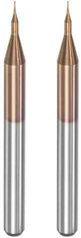 sourcing map 2 Stück VHM Schaftfräser 0.2 mm, Klingenlänge 1 mm Titanbeschichtet-Beschichtung CNC Fräser für Edelstahl, Verbundwerkstoffe und Legierungen