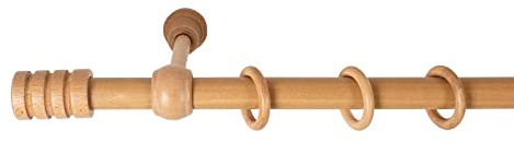 SN Deco - Stilgarnitur Gardinenstange Vorhangstange Pisa, Holz, 28 mm, 1-Lauf, Komplettset mit Ringen, 140 cm (Eiche)