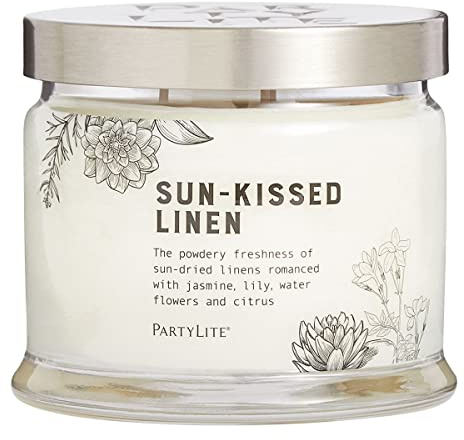 PartyLite Sun-Kissed Linen Duftkerze mit 3 Dochten Jasmin und Zitrusfrüchten