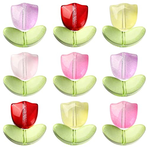 Ipotkitt 100 Pcs 6 Colors Handmade Lampwork Tulip Beads Glass Tulip Flower Beads Crystal Loose Spacer Beads for Jewelry Making Supplies DIY Crafts