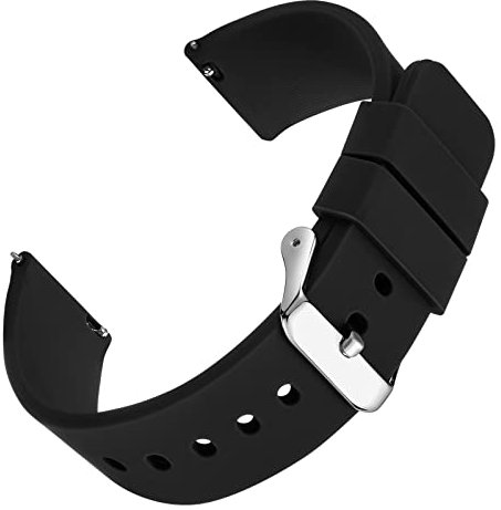 Nelumbo Cinturini in silicone, Cinturini di ricambio in gomma morbida a sgancio rapido con fibbia argentata Cinturino in silicone impermeabile per uomo donna Orologio sportivo (20MM, Nero)