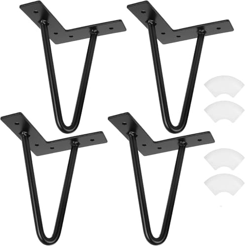 ASelected 4 Stück Metall Schrankfüsse Schwarz 10cm Möbelfüße mit Bodenschoner Haarnadel Tischbeine Hairpin Legs, Füsse für Schränke, Nachttisch, Sofa Füße, Tischfüß
