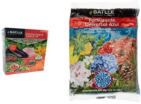 Semillas Batlle Fertilizante Triple 15 - NPK 15-15-15 +(3) - Para todo tipo de plantas - Nutrición Total - 2.5kg & Fert. Universal Azul Batlle - NPK 12-10-18 + 2MgO con micronutrientes - Bolsa 800g