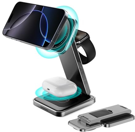 SPGUARD Magnetic Wireless Charger,Foldable 3 in 1 Wireless Charging Station compatible with iPhone17/16/15/14/13/12 Series,iWatch Series/Ultra 3/2,AirPods4/3/2/Pro3/2(Magnetic)