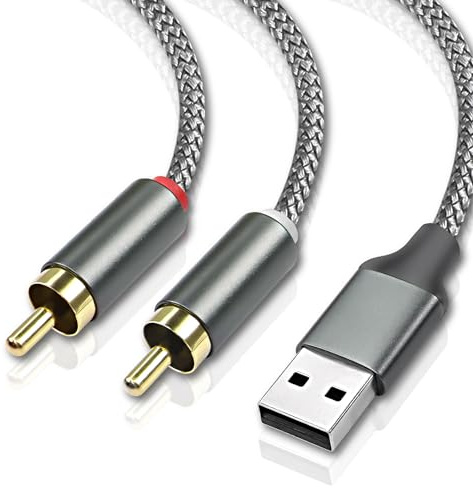 MEIRIYFA USB zu 2RCA Audio Kabel, USB 2.0 zu 2RCA Stecker 2 Phono Stecker Y Splitter Kabel, PC USB zu Stereo Audio Kabel Konverter mit Decoder HIFI Chip für Verstärker Lautsprecher (2M)