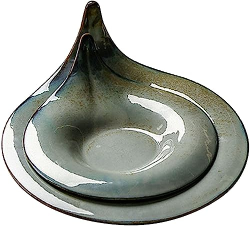 Plato hondo, Platos hondos Cuencos, Cuenco for servir ensalada de pasta, Platos hondos for sopa, Tazón grande y poco profundo, Plato for ensalada Cerámica grande for servir, Poke Bowl, Dos platos-Gris