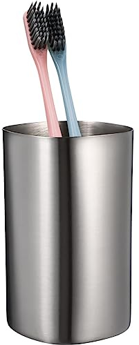 Veemoon Stainless Steel Bathroom Cup, Silver Metal Toothbrush Cup Unbreakable Water Drinking Mug Toothbrush Holder Jar Reusable Beverage Mug Brushed Nickel Tumbler Rustic Beer Container for Men Women