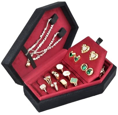 BELOWSYALER Förvaringslådor, gotisk kistformad smyckeskrin eleganta sammetringar kraglåda fodral halloween smycken organiserare dekorationer för flickor