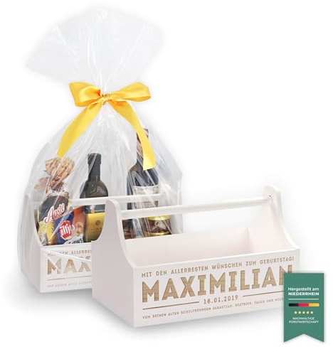 LAUBLUST Große Werkzeugkiste Motiv Gratulation - Personalisiert mit Individueller Wunsch-Gravur - 34x18x20cm, Weiß, FSC® | Geschenkkiste - Geschenk-Verpackung | Aufbewahrungskiste | Flaschen-Korb