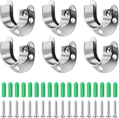 Norhogo 6 Stück Kleiderstange Halterung Schrankrohr Stange Halter für Schrankrohr Stange U-förmige Kleiderstangenhalter mit Schrauben für Duschvorhangstange Kleiderstangen (Silber, 25mm)