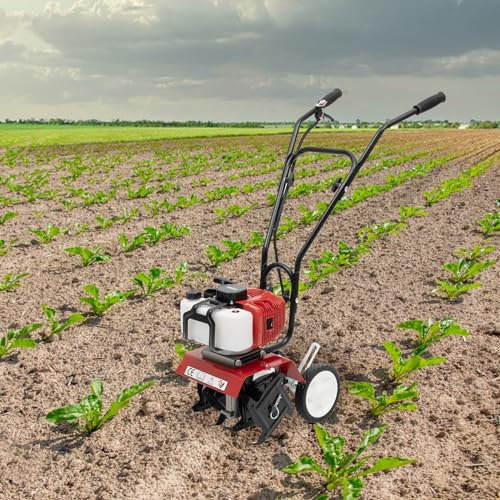 52cc 2 Stroke Motobineuse,Cultivateur à Gazon Gasoline Tiller Motoculteur 1,65KW 6500-7000r/min pour Jardin,Garden,Exploitations Agricoles