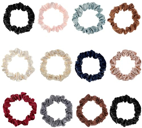 Qianyu Lot de 12 élastiques à cheveux fins en soie douce - Accessoires de cheveux sans danger - Cadeau pour adolescentes, filles et femmes