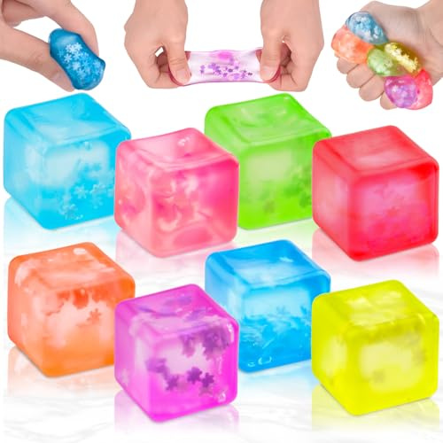 8 Stück Stressball für Erwachsene Kinder, Cube Anti Stress Bälle, Sensorisches Eiswürfel Antistressball, Squishy Fidget Cube Mitgebsel Kindergeburtstag 6 -10 Jahre für Angst Abbauen