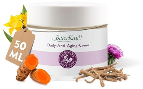 BitterKraft! Anti-aging ansiktskräm 50 ml – med hyaluron & värdefulla bitterämnen – enligt Hildegard von Bingen – 24h vård dag & natt – fukt & regenerering – 100% natur