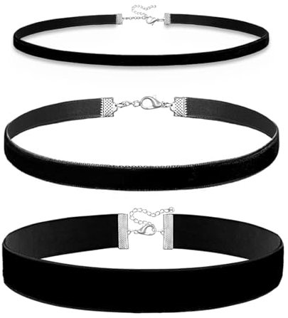 FMYODWU 3 Stück Samt-Halskette, Schwarze Schleifen-Halskette, Halskette, Halsband, Schwarze Halskette, Halsband-Halskette, Geeignet für Frauen und Mädchen, Breite: 0,3 cm / 1 cm / 1,3 cm