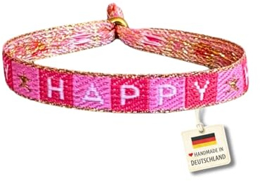 happymaker Stoffarmbänder mit Statement im Boho Style für Frauen und Männer, wasserfest, handmade in Deutschland, Festival Armband