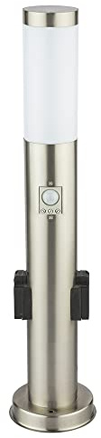 LED Gartenleuchte Edelstahl Außenleuchte silber Stehlampe Bewegungsmelder Wegeleuchte mit 2 Steckdosen, 11W 1055lm 3000K, DxH 13,1x60 cm