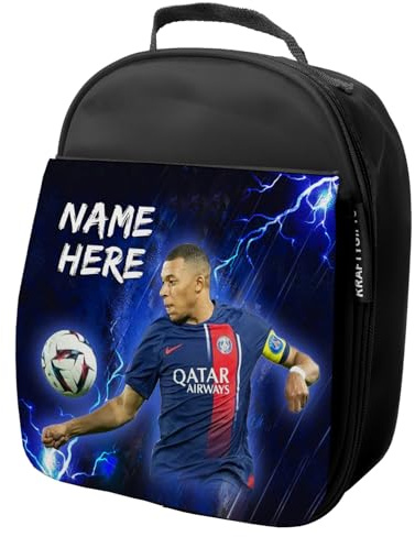 KRAFTYGIFTS Personalised Mbappe Lunch Bag Football Legend Boys School Nursery Insulated Lunchie Box Lunchbox Snackbox NL46