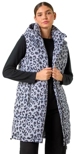 Roman Quilted Gilet with Hood for Women UK Ladies Sleeveless Coat Hooded Jacket Padded Bodywarmer Winter Lightweight Warm Autumn Funnel Neck Longline Soft Bubbly - Grey - Size 10