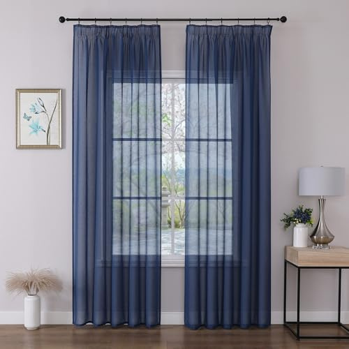 Joydeco 2er Set H225 x B140 cm Königsblau Vorhänge für Schienensystem Transparent Vorhang Lang Gardinen mit Kräuselband Polyester Curtains Schlafzimmer