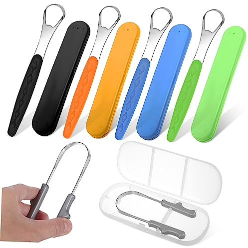 Beavorty Raschietto la Lingua in Acciaio Inox, a Forma di U, 5 Pezzi, Superfici Lisce, Facile da Pulire, per Igiene Orale e Alito Fresco | Manici Integrati, per Adulti e Bambini, Facile da Pulire, Uso Quotidiano