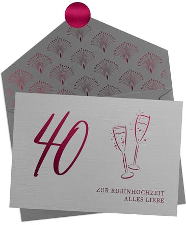 Joli Coon 40 Zur Rubinhochzeit alles Liebe mit Kuvert und Siegelsticker - Karte zur Rubin Hochzeit