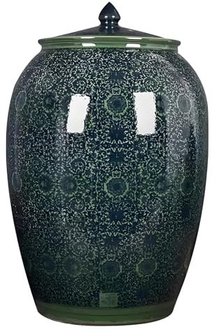YVYKFZD Ceramic Rice Cylinder, Retro Rice Container Rice Storage Box, Ceramic Rice Bucket Grain Dispenser with Lid, Kitchen Food Storage Container, for Storing Flour, Sugar, Baked Goods(50KG)